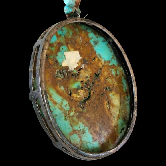 Rustic Turquoise Nugget Necklace With Large Oval Stone Pendant & Leather Cord - Picture 12 of 14